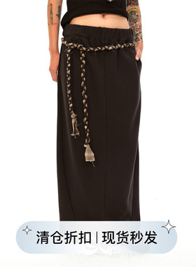 Square Circle方圆郁金香型黑灰质感百搭休闲插袋中长款卫裙半裙