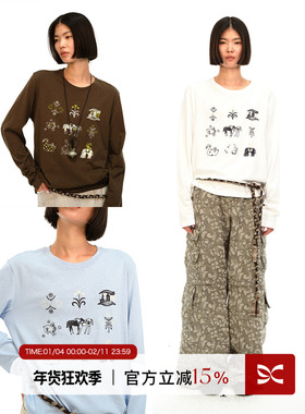 squarecircle方圆九宫格原创设计图案刺绣汉麻棉宽松长袖圆领T恤