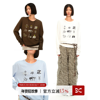 原创图案刺绣汉麻棉长袖T恤