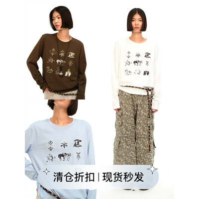 原创图案刺绣汉麻棉长袖T恤