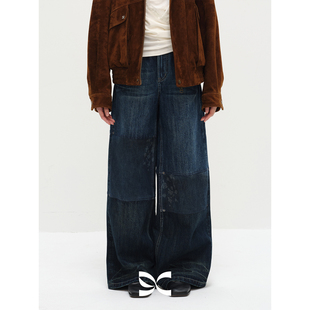 直筒廓形水洗拼接印花百搭牛仔长裤 方圆经典 CIRCLE SQUARE