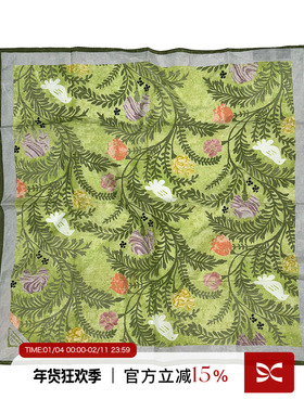 Square Circle方圆 风传花信 原创燕子花棘绿色真丝丝巾大方巾