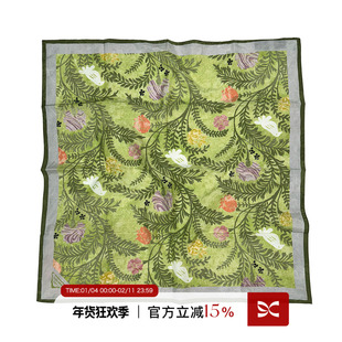 Square Circle方圆 风传花信 原创燕子花棘绿色真丝丝巾大方巾