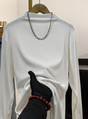 2025秋冬双面绒白色半高领长袖T恤女修身显瘦内搭外穿打底衫上衣