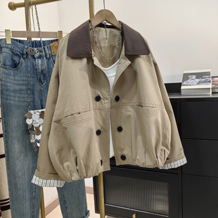 全棉短款风衣外套女秋2025新款韩系休闲宽松双排扣小个子夹克上衣