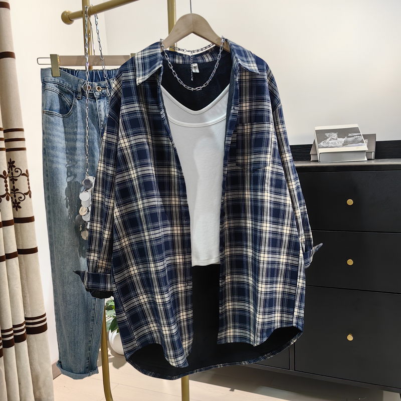 秋冬2024年新款加绒格子衬衫长袖