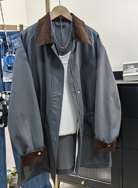 巨好看深灰色全棉工装外套女秋冬新款韩系休闲抽绳收腰高级感风衣