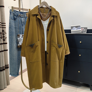 2026春季新款纯棉风衣女过膝长款韩系休闲宽松慵懒风时尚大衣外套