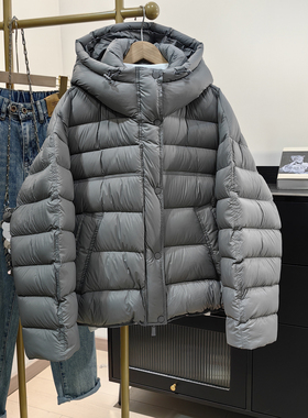 灰色排骨连帽羽绒服女装新款韩系高充绒量90白鸭绒时尚保暖外套潮