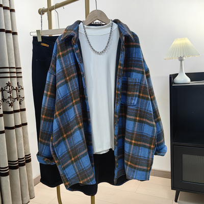 加绒格子衬衫女中长款2024秋冬新