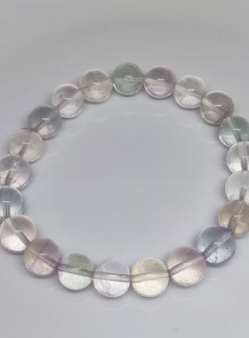 9mm+透体萤石天然水晶手链弹力绳单圈手串送闺蜜手围约16cm~20cm