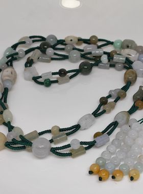 天然玉石手工串珠国风长款毛衣链双层叠带流苏吊坠长90cm一物一图