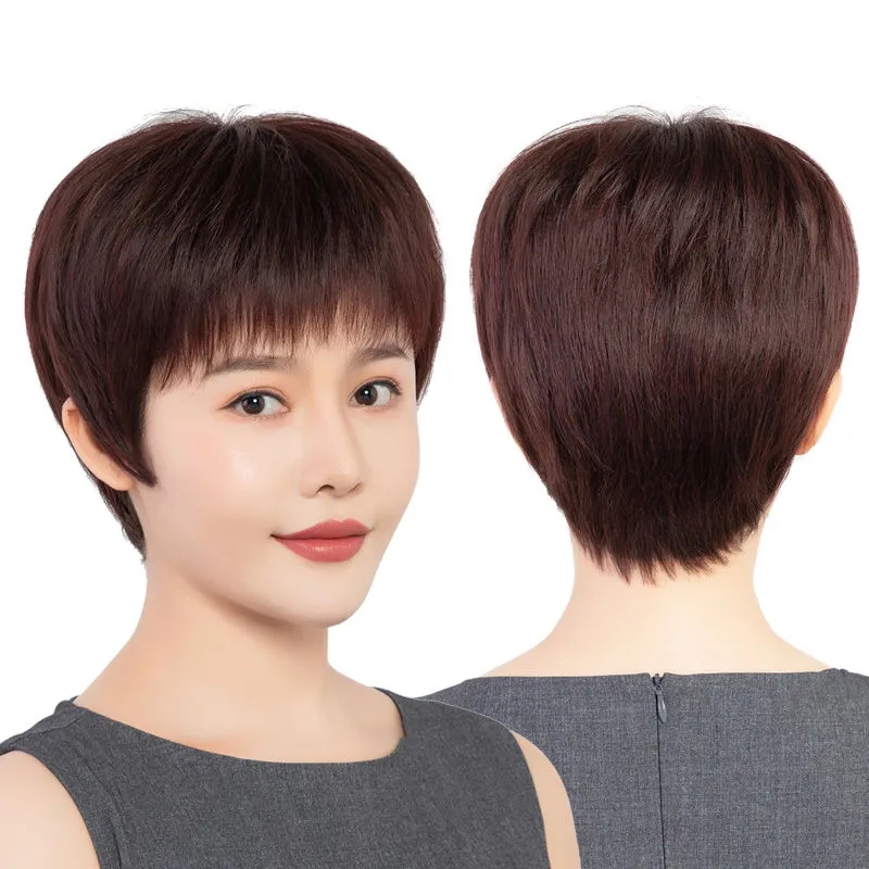 假发女短发中老年短直发假发全头套逼真头发假发女短发真发送妈妈