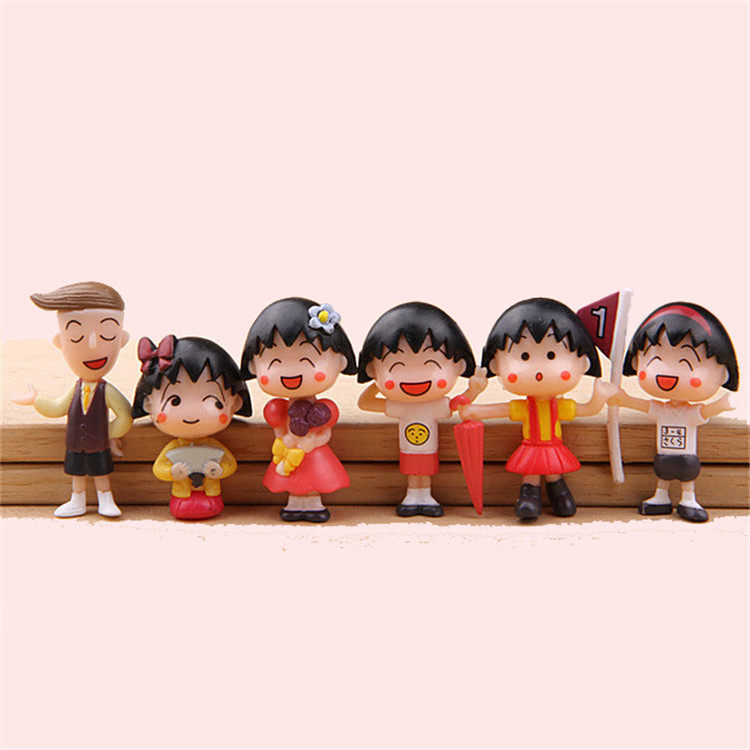 超萌迷你小丸子花轮组合公仔一套六个有底座 微景观摆件手办礼物