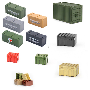 中国小颗粒积木军事武器装备武器库收纳箱第三方集装箱吃鸡玩具