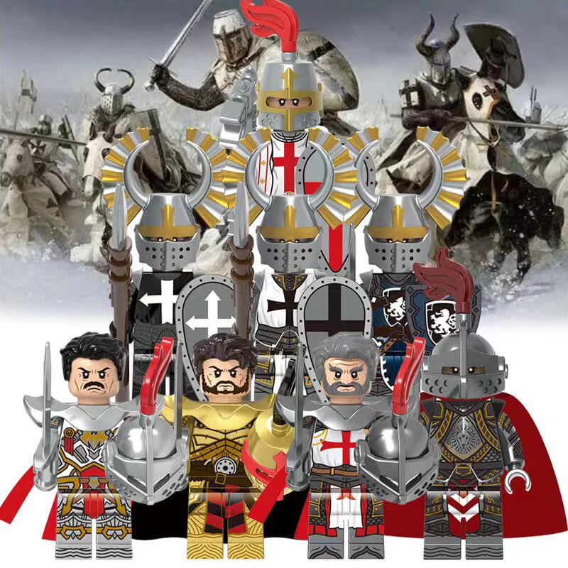 欣宏x0348中古世纪城堡骑士团黄金士兵条顿狮心积木拼装人仔