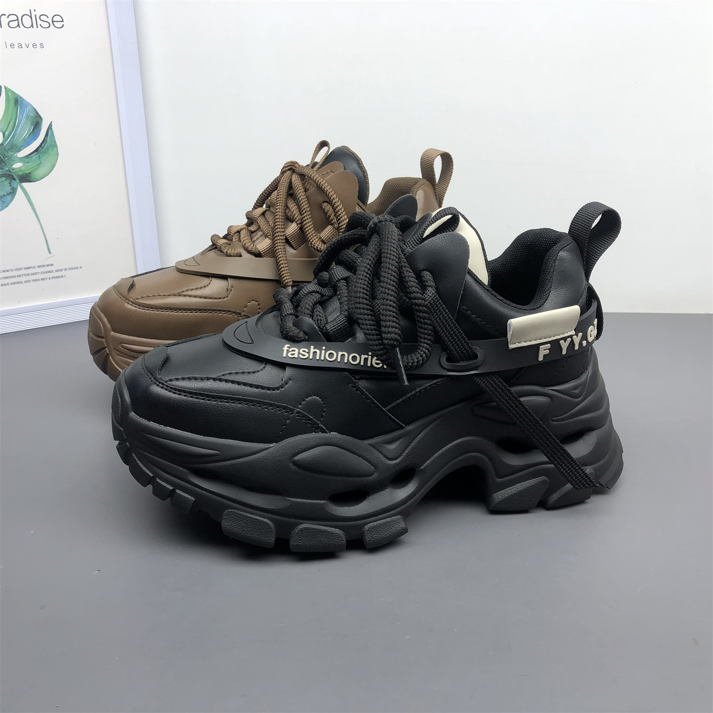 真皮老爹鞋女厚底轻便防滑运动鞋