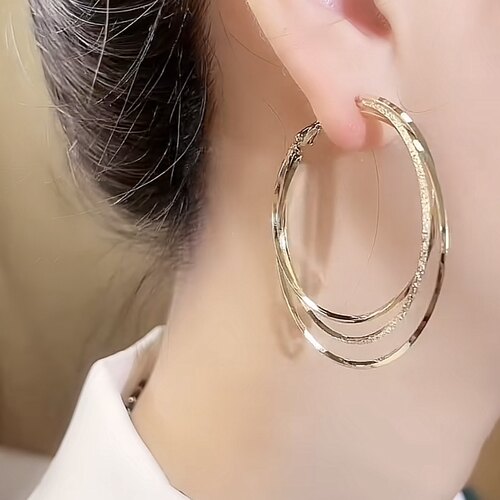 欧美多层大耳圈纯银针大圈耳环