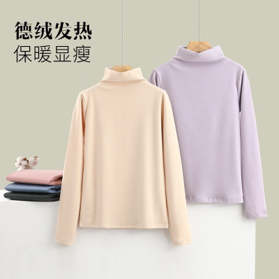 德绒半高领打底衫女秋冬发热保暖