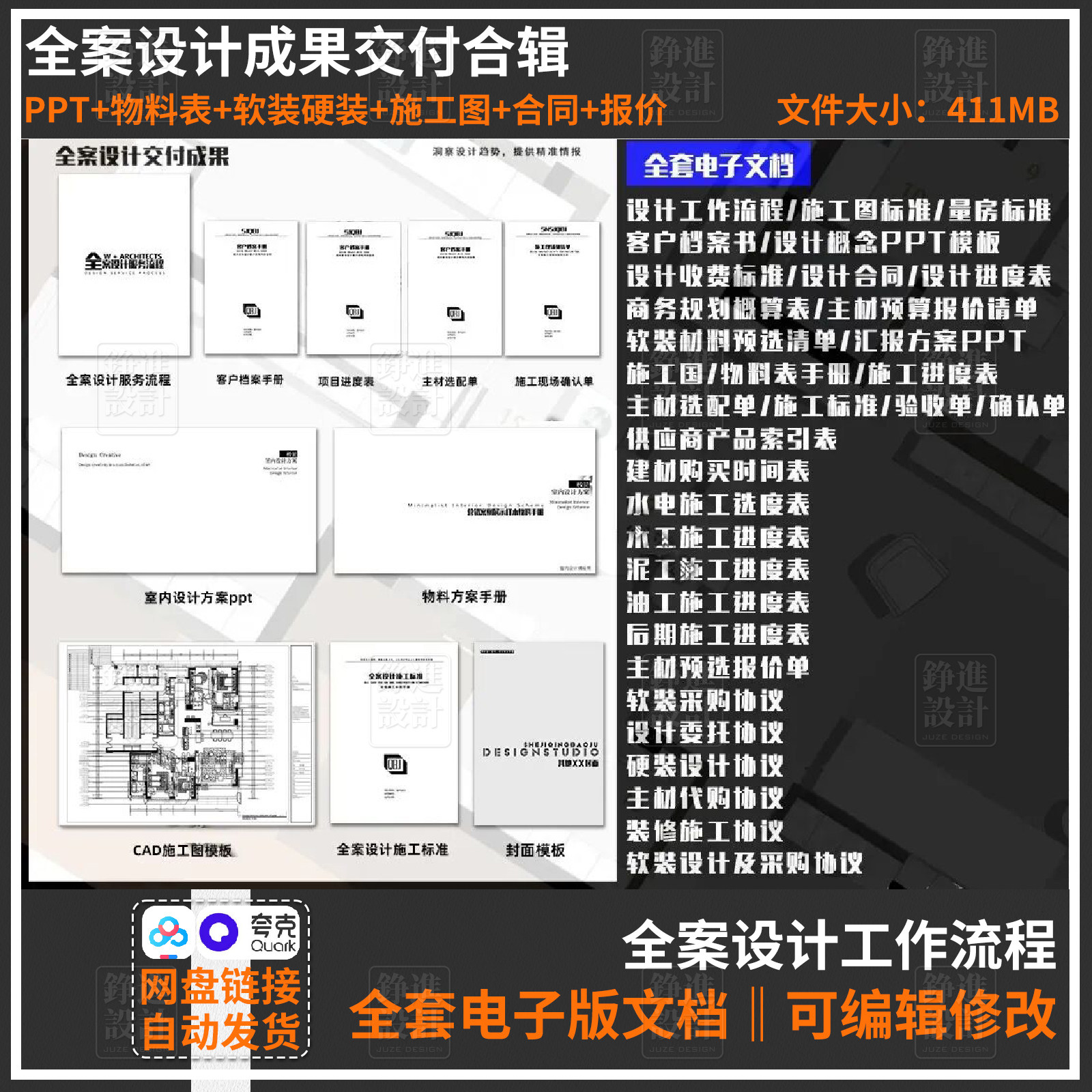 81-2024家装全案设计落地成果交付流程模板 可编辑方案ppt物料表图片