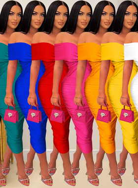 Women pleated sleeveless long skirt strapless dress女连衣裙