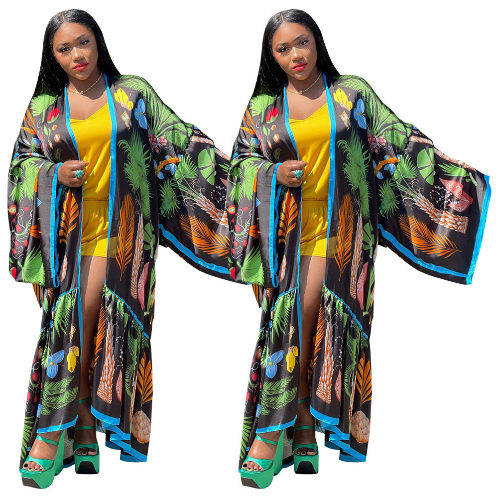 Women simulated silk printed spliced jacket女仿真丝印花外套
