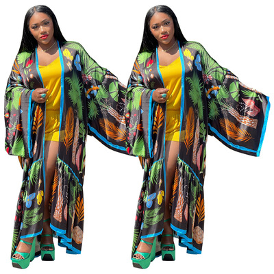 Women simulated silk printed spliced jacket女仿真丝印花外套