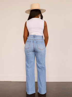 women jeans pants trousers 2024破洞牛仔裤水洗阔腿直筒长裤女