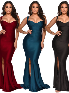 Strapless camisole women split hip skirt抹胸吊带女开叉包臀裙