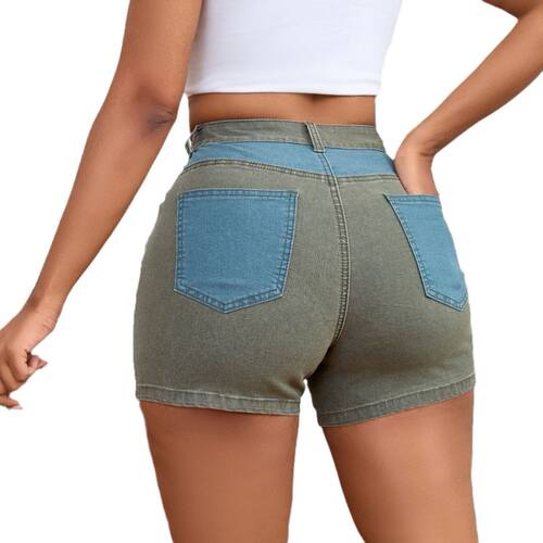 2025欧美弹力时尚水洗拼接提臀牛仔短裤 women short jeans pants