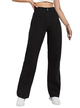 2024欧美黑色经典直筒百搭牛仔长裤 JEANS pants women trousers