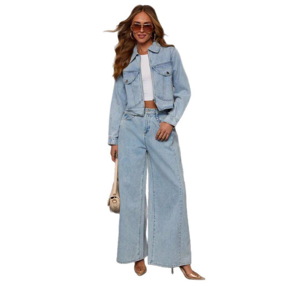 2025欧美宽松女装牛仔外套长裤套装women jeans jacket+pants set
