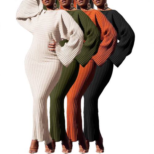 2025欧美纯色拼接坑条长袖包臀连衣裙women cotton dress stretch