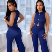 vest high wide Women waist fit pants leg slim set马甲阔腿裤