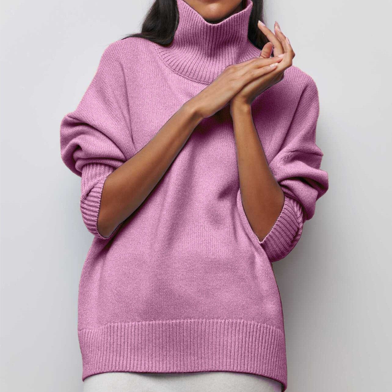 欧美长螺纹毛衣宽松高领秋冬俄罗斯针织衫women sweater knitting