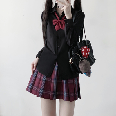木村叔jk日系黑色长袖衬衫女生夏季薄款学院风校供感女学生衬衣服