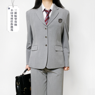 木村叔jk制服灰色西服外套女春秋季学院风原创宽松版微胖女生制服