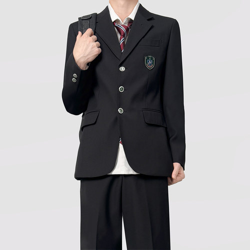 木村叔dk日系原创刺绣绀色西服外套男秋季休闲百搭带垫肩学生西装