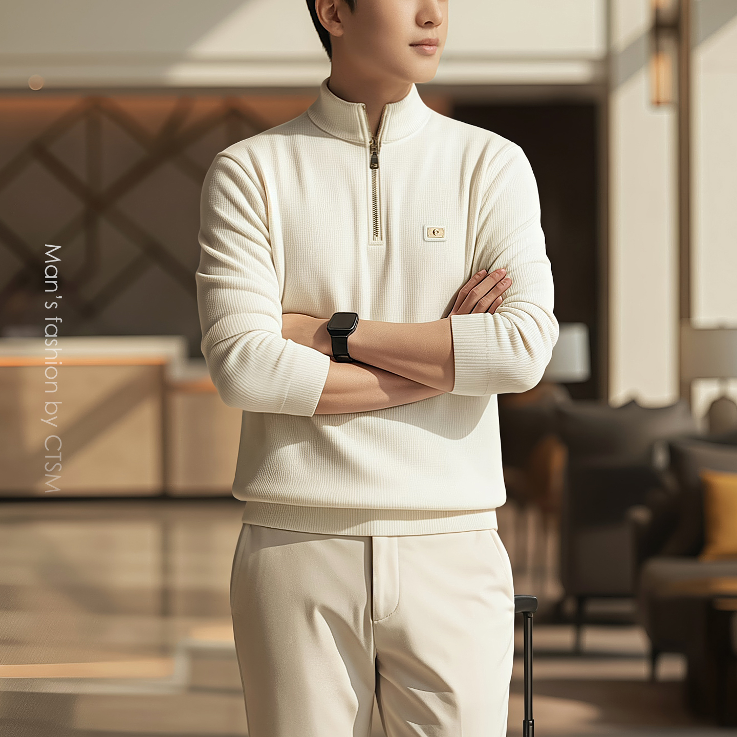 秋冬季男士极简风半拉链卫衣立领休闲针织打底衫保暖上衣2025男装