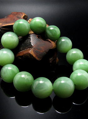 天然精品和田玉老坑碧玉粉青猫眼圆珠手串mm男女款玉手链手钏