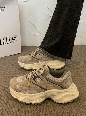 OLDORDER复古厚底灰色老爹鞋女款秋冬网面透气显脚小休闲运动鞋子