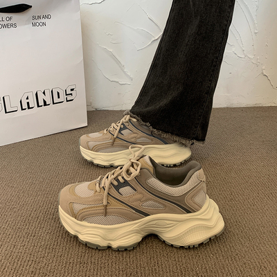 OLDORDER复古厚底灰色老爹鞋女款秋冬网面透气显脚小休闲运动鞋子