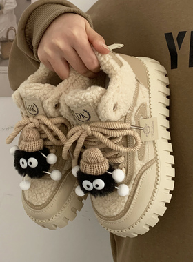 OLDORDER冬季羊羔绒保暖短靴复古雪地靴子女厚底棉鞋加绒休闲鞋潮