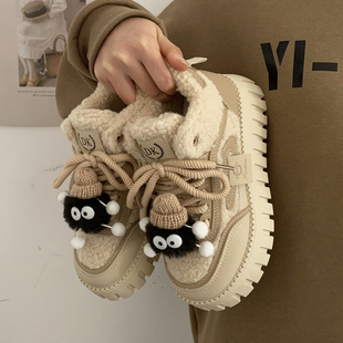OLDORDER冬季羊羔绒保暖短靴复古雪地靴子女厚底棉鞋加绒休闲鞋潮