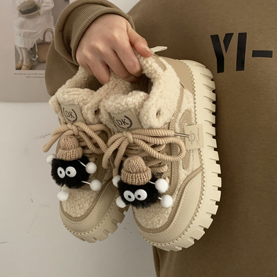 OLDORDER冬季羊羔绒保暖短靴复古雪地靴子女厚底棉鞋加绒休闲鞋潮