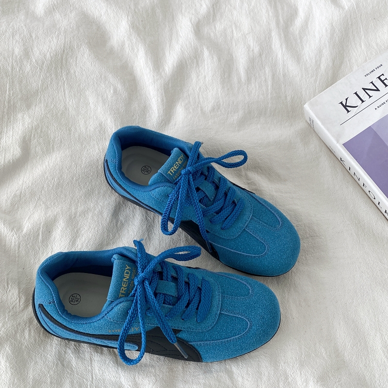 OLDORDER复古软底蓝色德训运动鞋女秋季休闲简约平底阿甘鞋赛车鞋