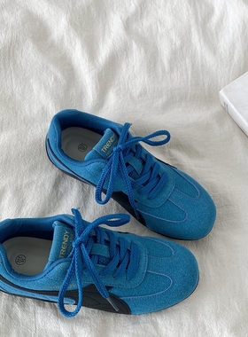 OLDORDER复古软底蓝色德训运动鞋女秋季休闲简约平底阿甘鞋赛车鞋