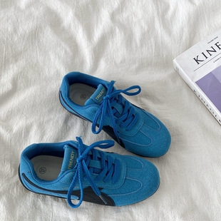 OLDORDER复古软底蓝色德训运动鞋女秋季休闲简约平底阿甘鞋赛车鞋