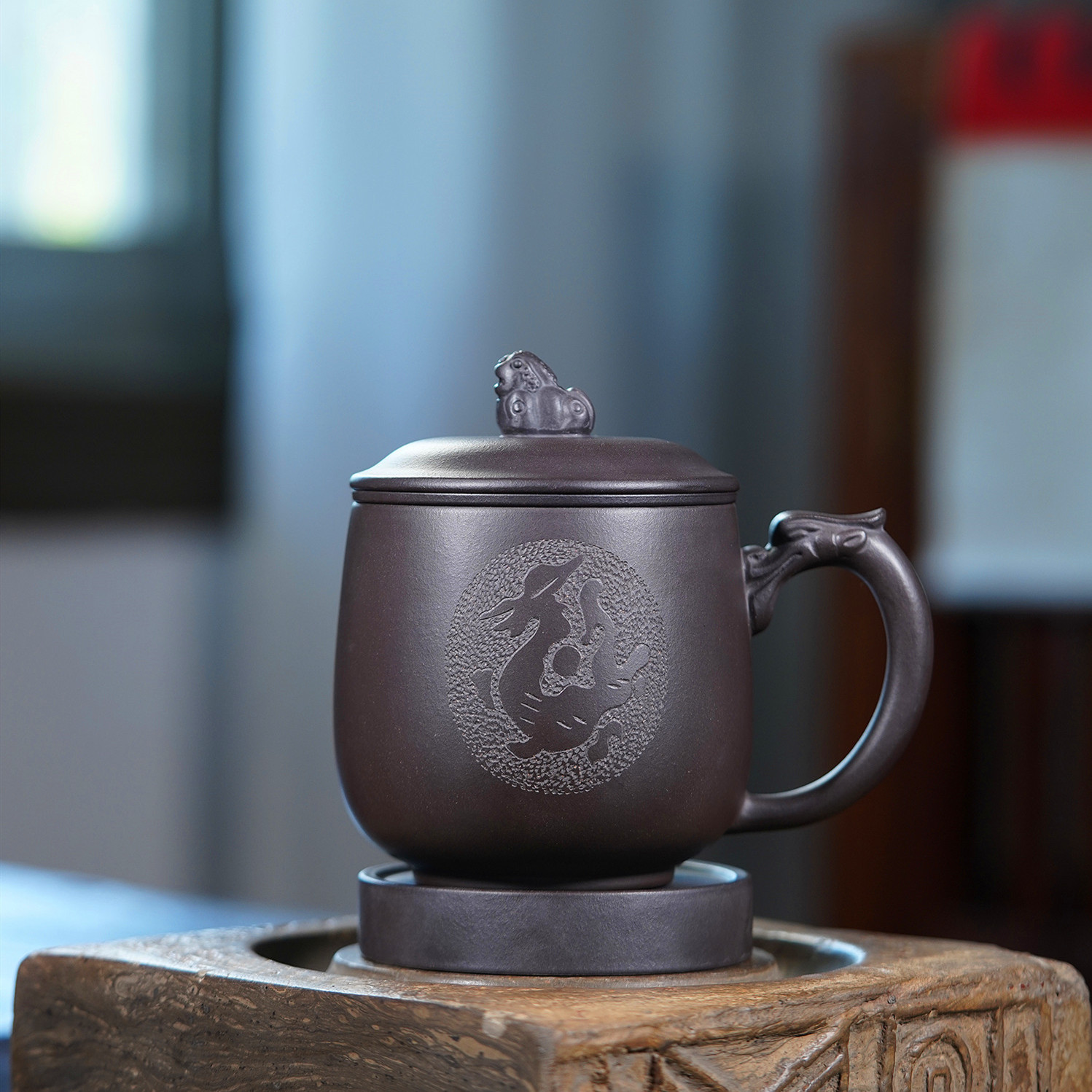 迹遇正宗宜兴紫砂杯茶杯杯子盖杯纯手工石黄龙行天下四件套礼品