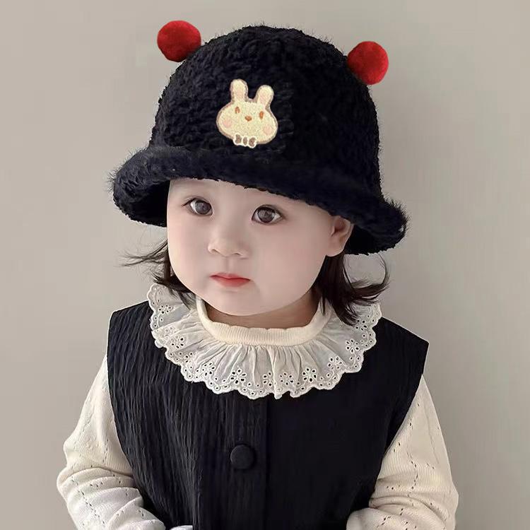 阔爱小兔韩版儿童帽子秋冬男女童渔夫帽保暖宝宝针织毛绒水桶帽潮